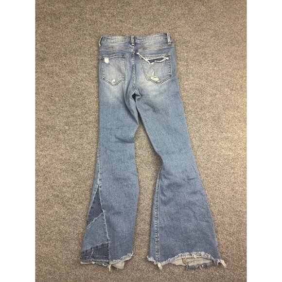 Bridge by Gly Hi Rise Flare Leg Jeans Women's 25 Distressed Blue Patchwork - Picture 13 of 16